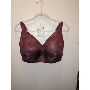 Cacique Lane Bryant Floral Bra Wireless 38H Maroon